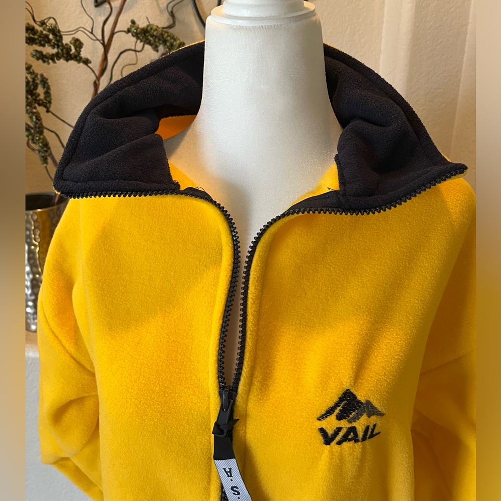 Vintage Vail Full Zip Fleece Mustard Yellow And Navy Womens Small Made in USA